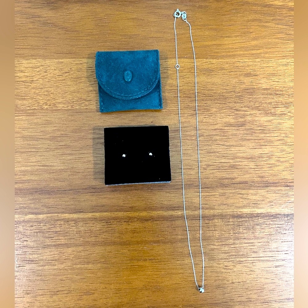 Aurate 14K Solid White Gold Ball Necklace + Studs Earrings